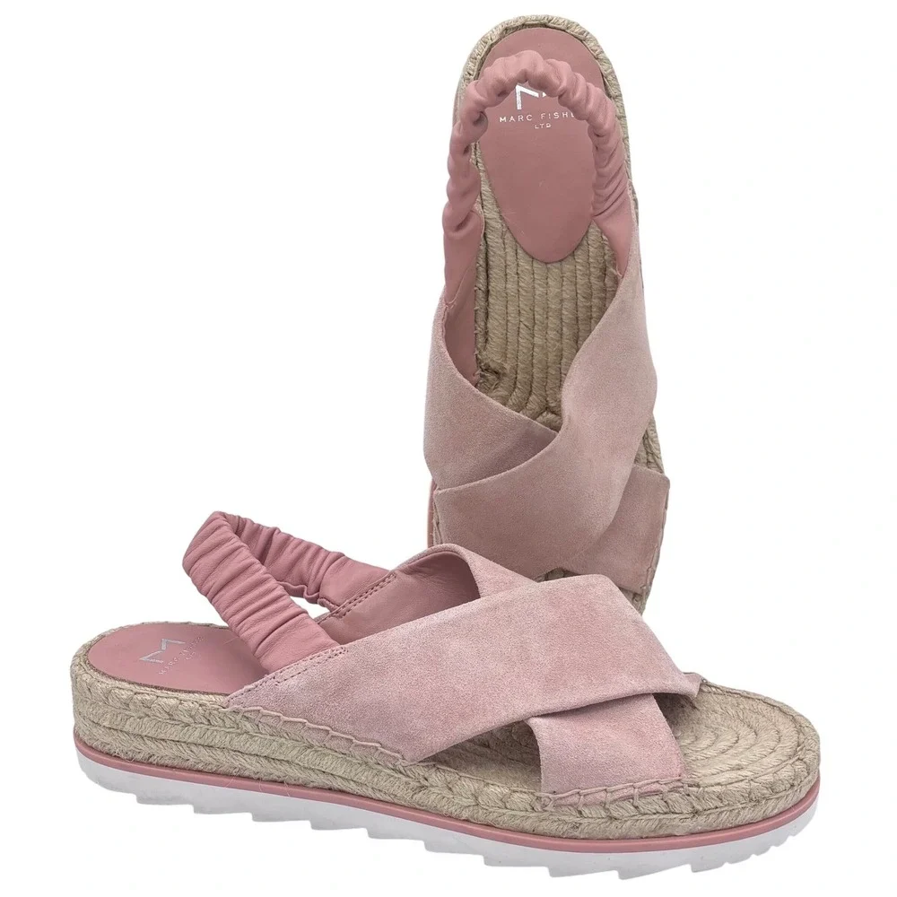 Marc‎ Fisher LTD Pink Suede Crisscross Espadrille Platform Slingback Sandals 9.5